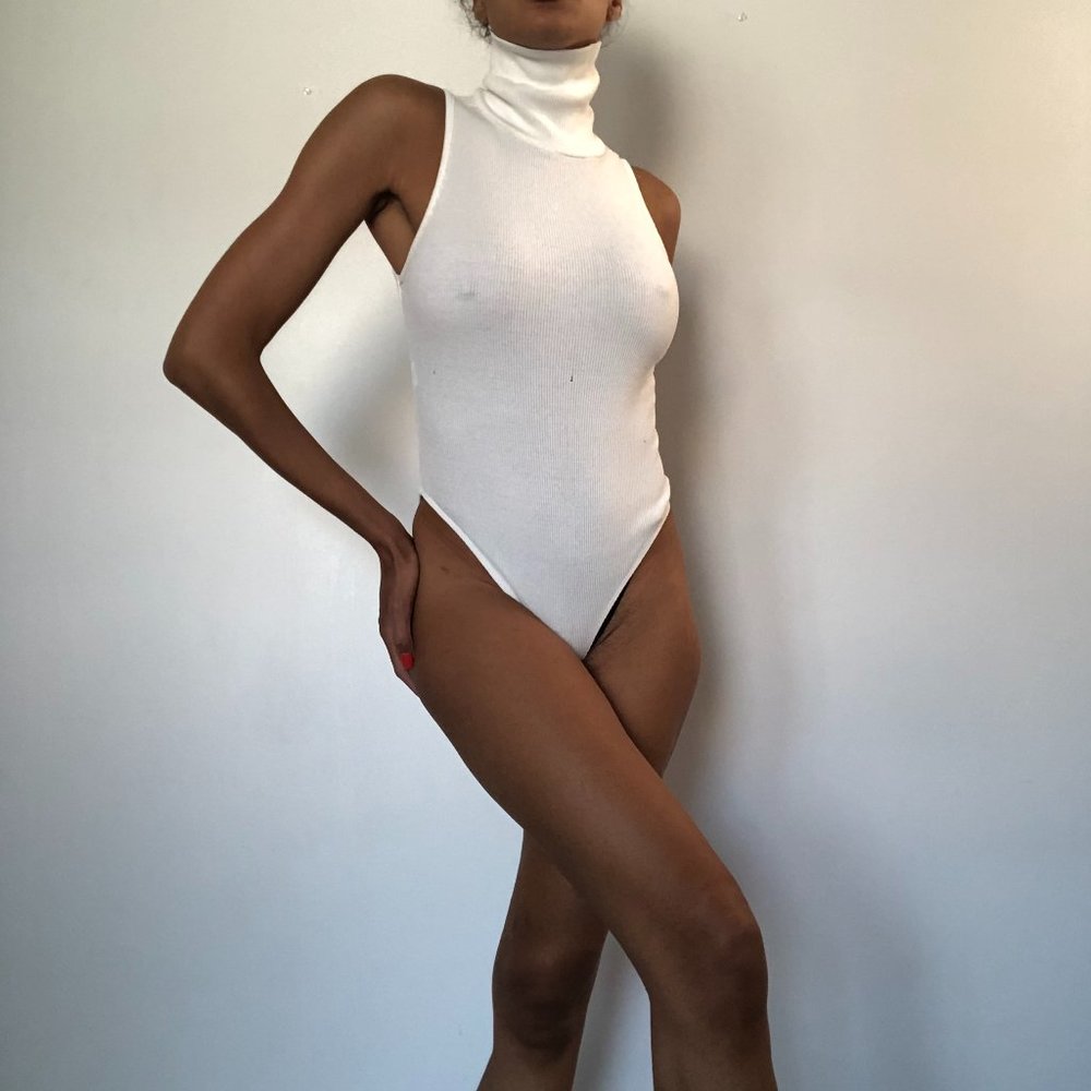 Cream Sleeveless Turtleneck Bodysuit